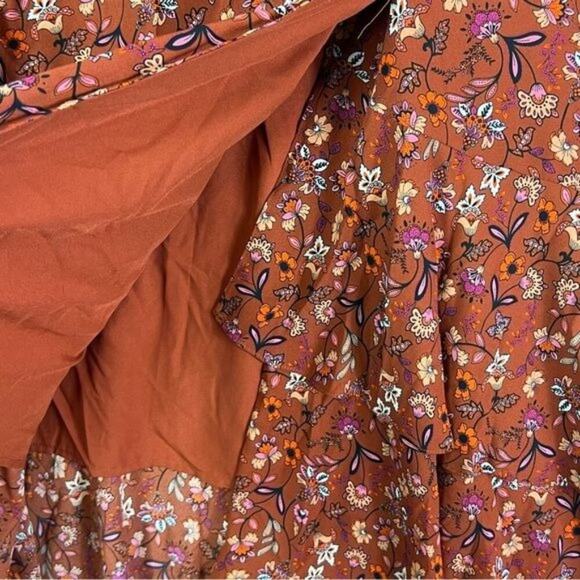 Nanette Lepore Dress Women's 8 Brown Rust Floral Tiered Wrap Front Breezy Maxi - Picture 14 of 14